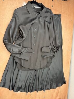 Zara Olive Green Satin Skirt Set
